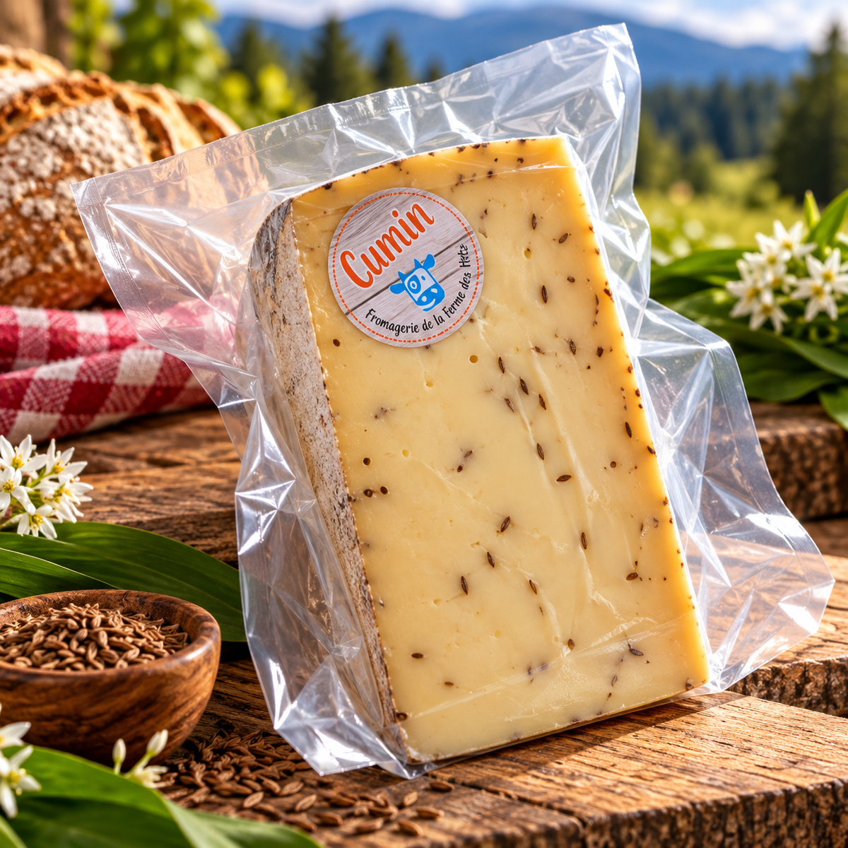 Tomme des Vosges fermière au cumin – Lait cru – 500 g